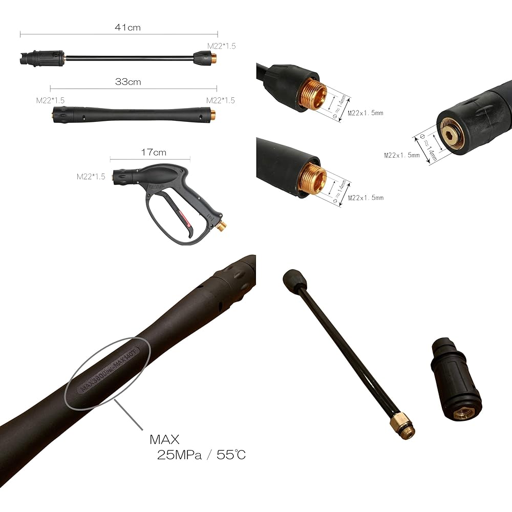 <HOTEISON> High Pressure Washer High Pressure Washing Gun Trigger Gun Screw Type (M22 x 15mm) (3/8 coupler included)