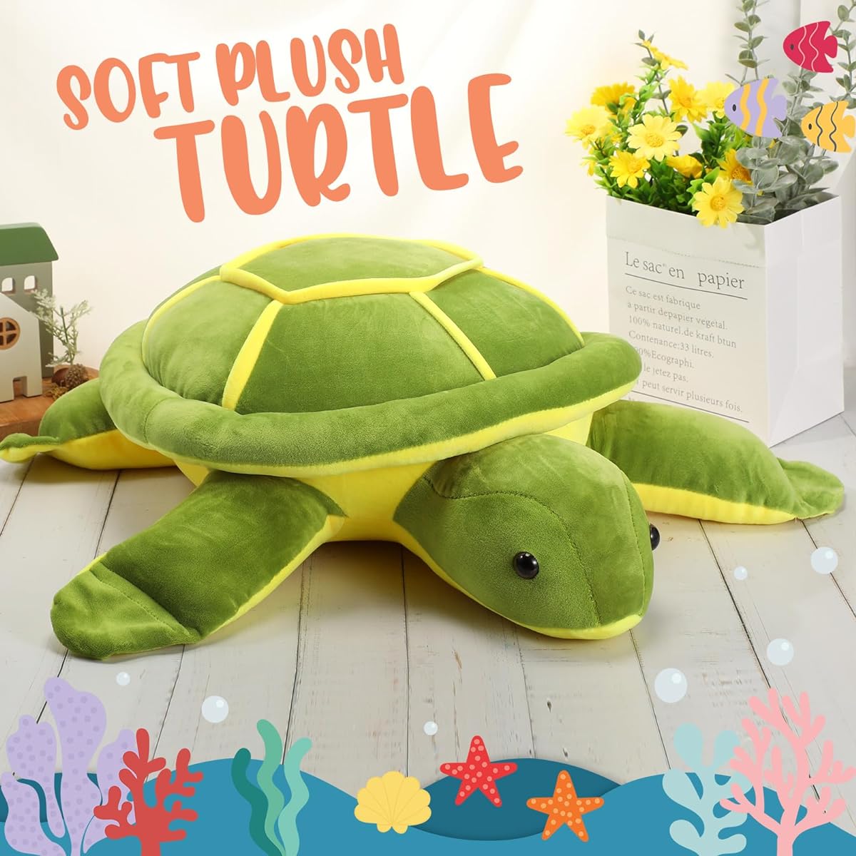 Liliful Giant Sea Turtle Plush Toy Green Soft Stuffed Sea Turtle Large Stuffed Turtle Pillow Kids Girls Boys Stuffed Turtle Gift Christmas Valentine Birthday (28inch)