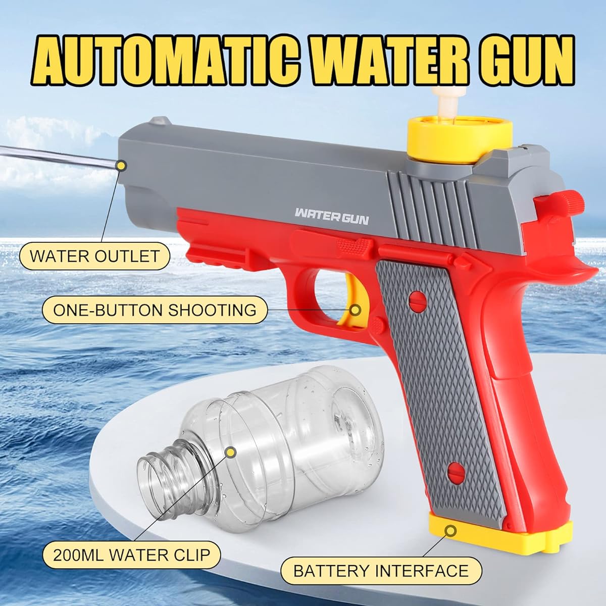 Electric Water Gun for Kids Automatic Spray Gun - Powerful Water Blaster Replaceable Multi-Spec Water Tank Up to 20 Feet Super Water Soaker Outdoor Pool Toy for Boys Girls 8-12 Years