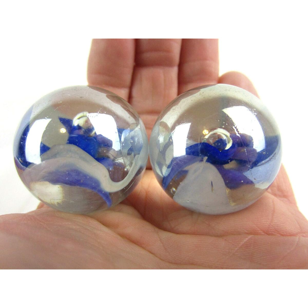 Big Game Toys Set of 2 Blue Mist 35mm Boulder Clear/White/Blue/Cobalt Swirl Large Shooter Solid Glass Marbles