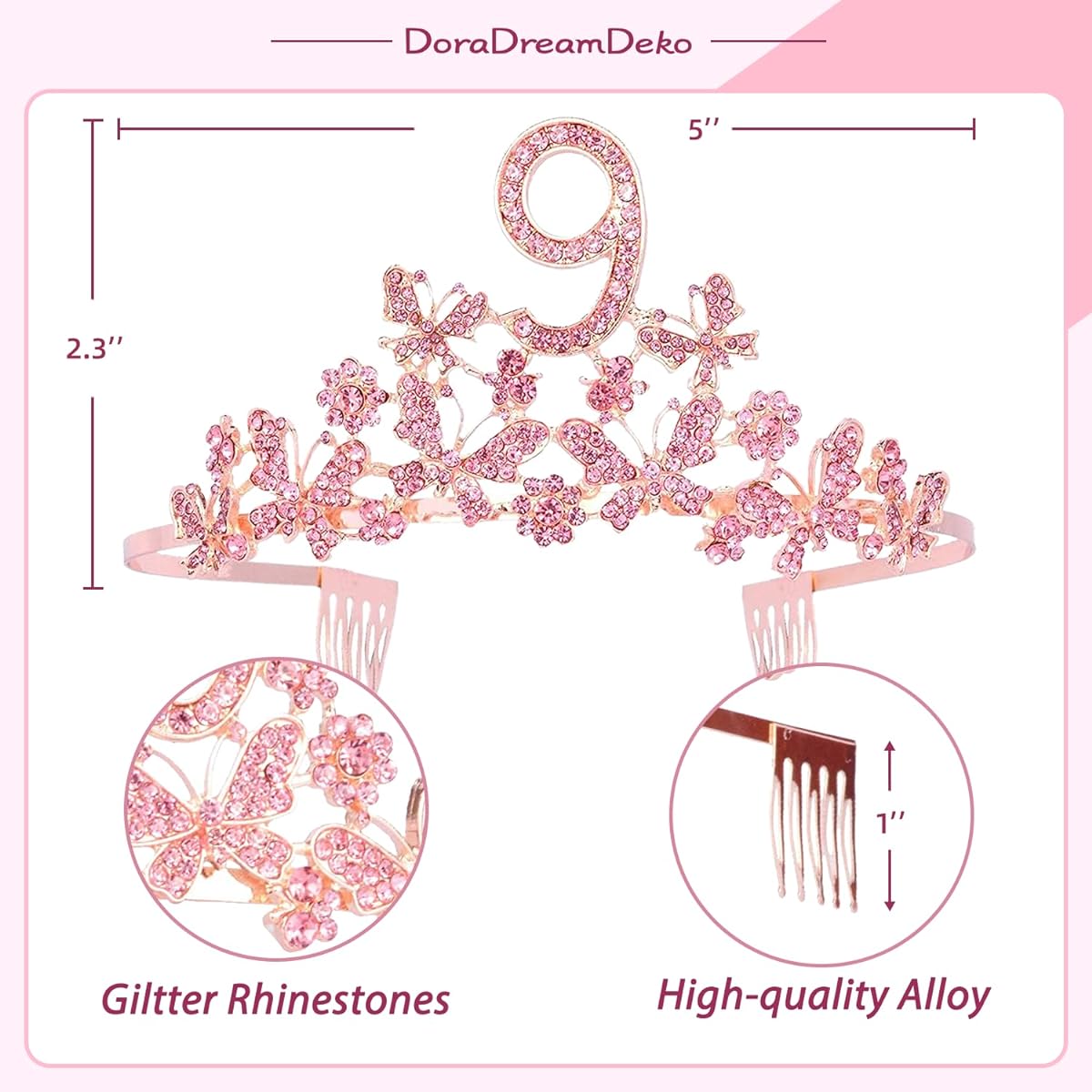 9th Birthday Decorations Party Supplies 9th Birthday Gifts Pink 9th Birthday Tiara and Sash 9th White Satin Sash 9th Birthday 9th Birthday Party Supplies and Decorations Happy 9th Birthdayda