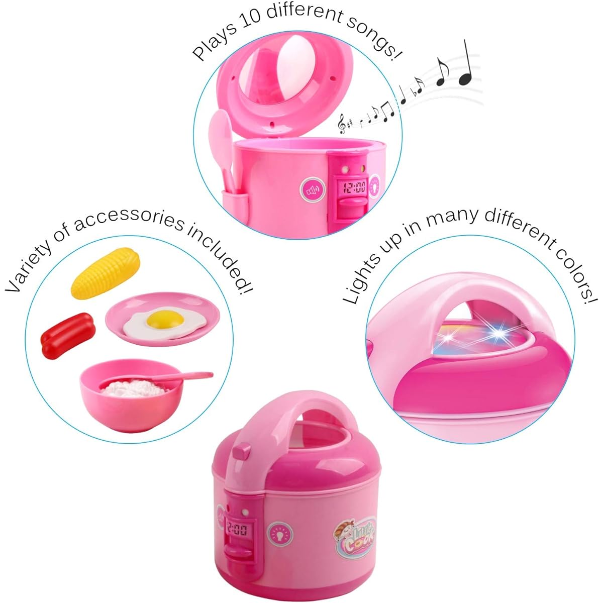 Vokodo Kids Rice Cooker Compact Size Kitchen Playset with Food Pretend Play Chef Appliances Early Learning Preschool Cooking Toy Battery Operated Best Gift for Kids Boys Girls Toddlers
