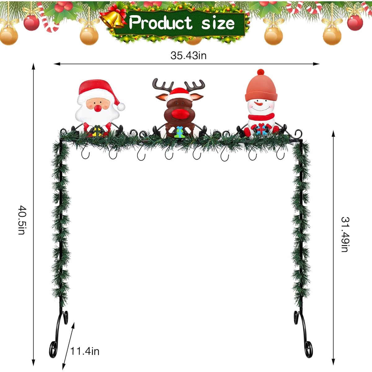 Mukum Christmas Stocking Holder Stand Hanger Floor Metal Stocking Holder Freestanding Modern Merry Christmas Stocking Holder with 8 Hooks Christmas Santa Snowman Reindeer Christmas Decoration