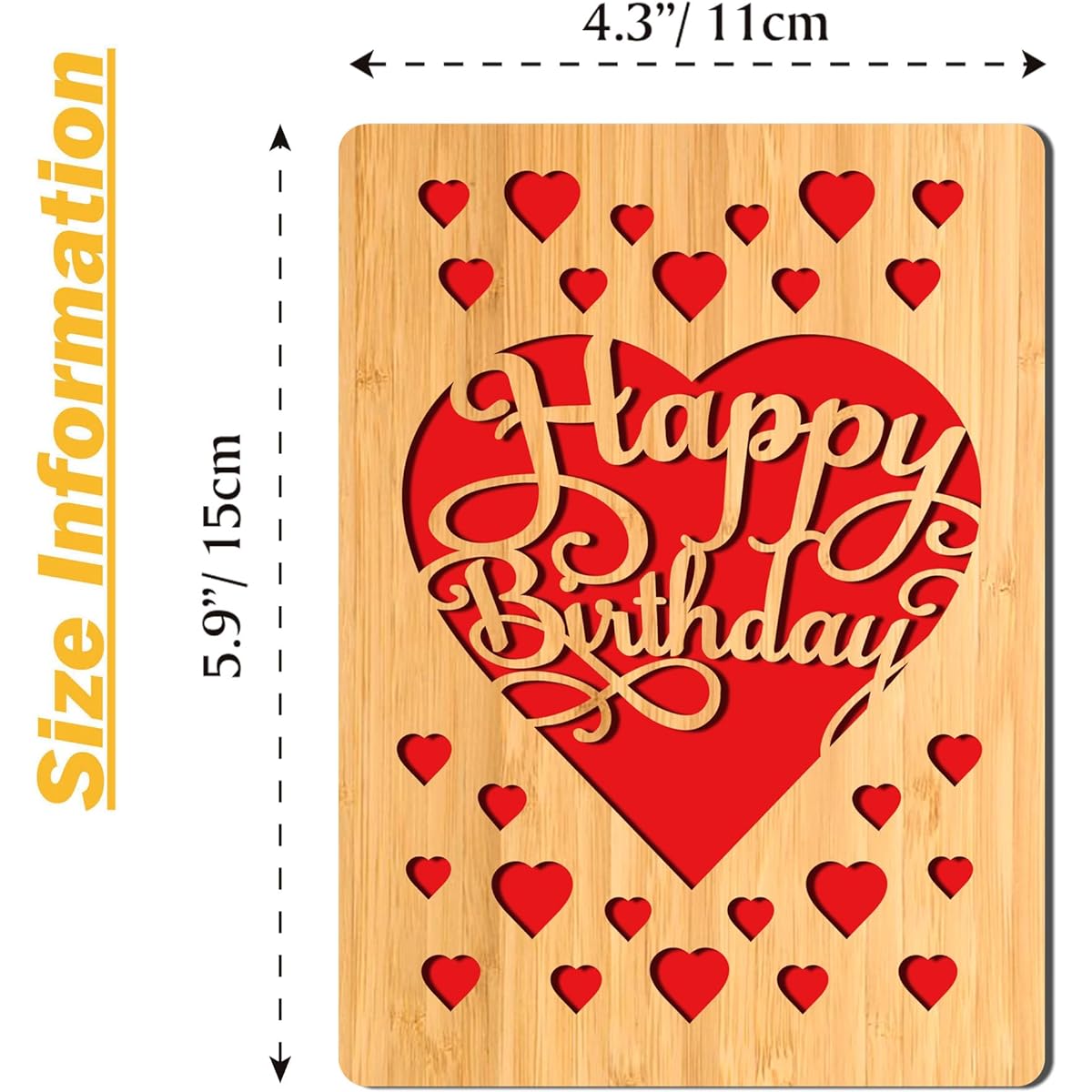 EXQUIDECA Handmade Wooden Bamboo Cutout Greeting Card Happy Birthday Wife Husband Girlfriend Her Him Anniversary Friends Family Sustainable Gift
