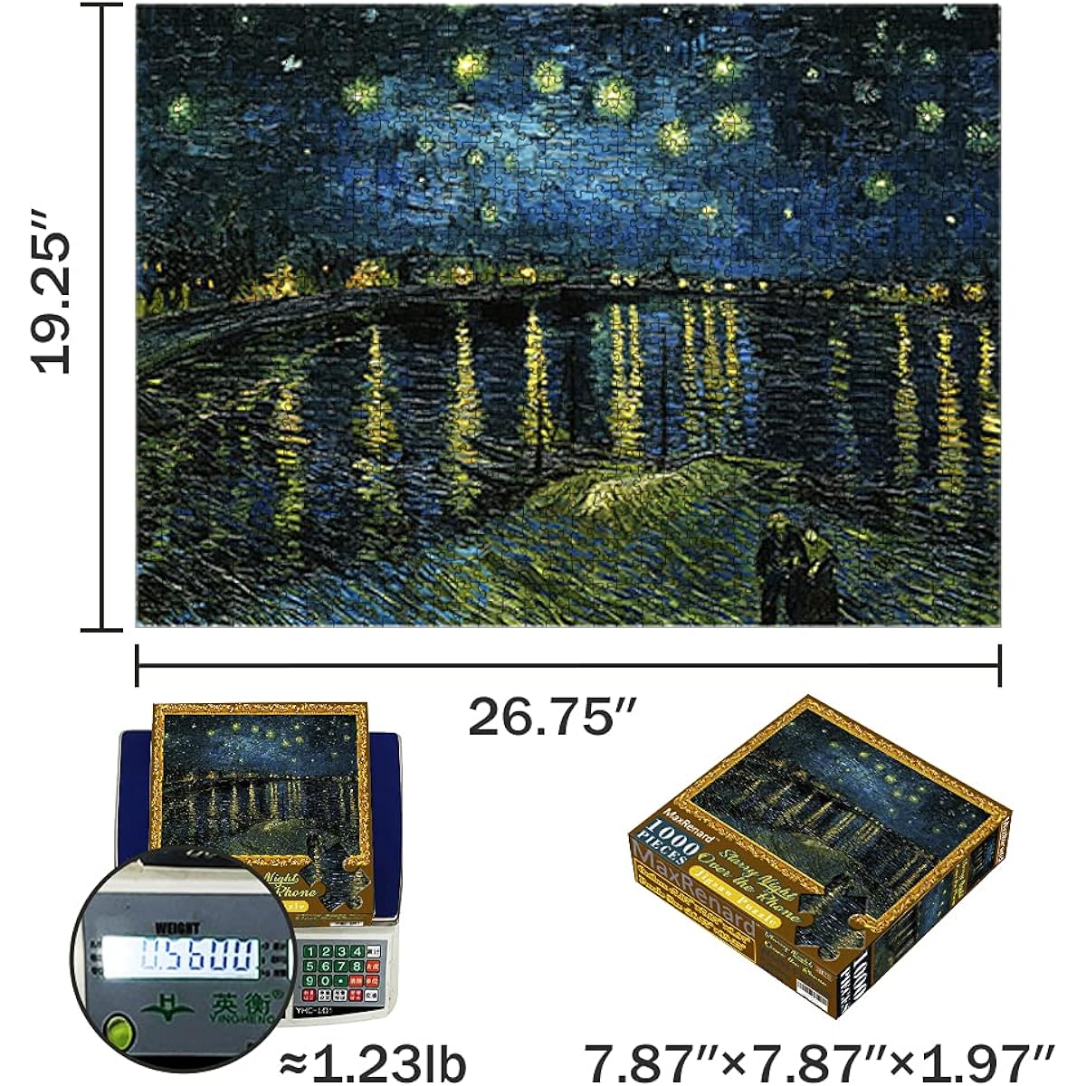 MaxRenard Games 1000 Piece Jigsaw Puzzle Fine Art Collection Toy Van Gogh Starry Night Over the Rhône