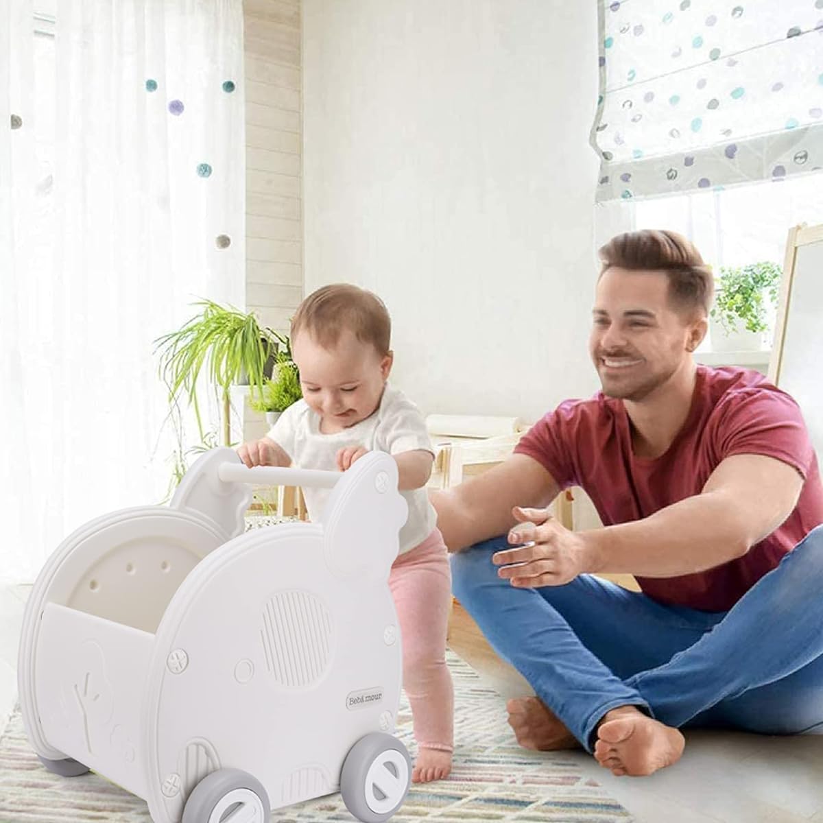 Bebamour Doll Stroller, Baby Shopping Cart Push and Pull Stroller 2 in 1 Toddler Learning Walker Toy Storage Chest Shopping Cart and Doll Stroller White Cart
