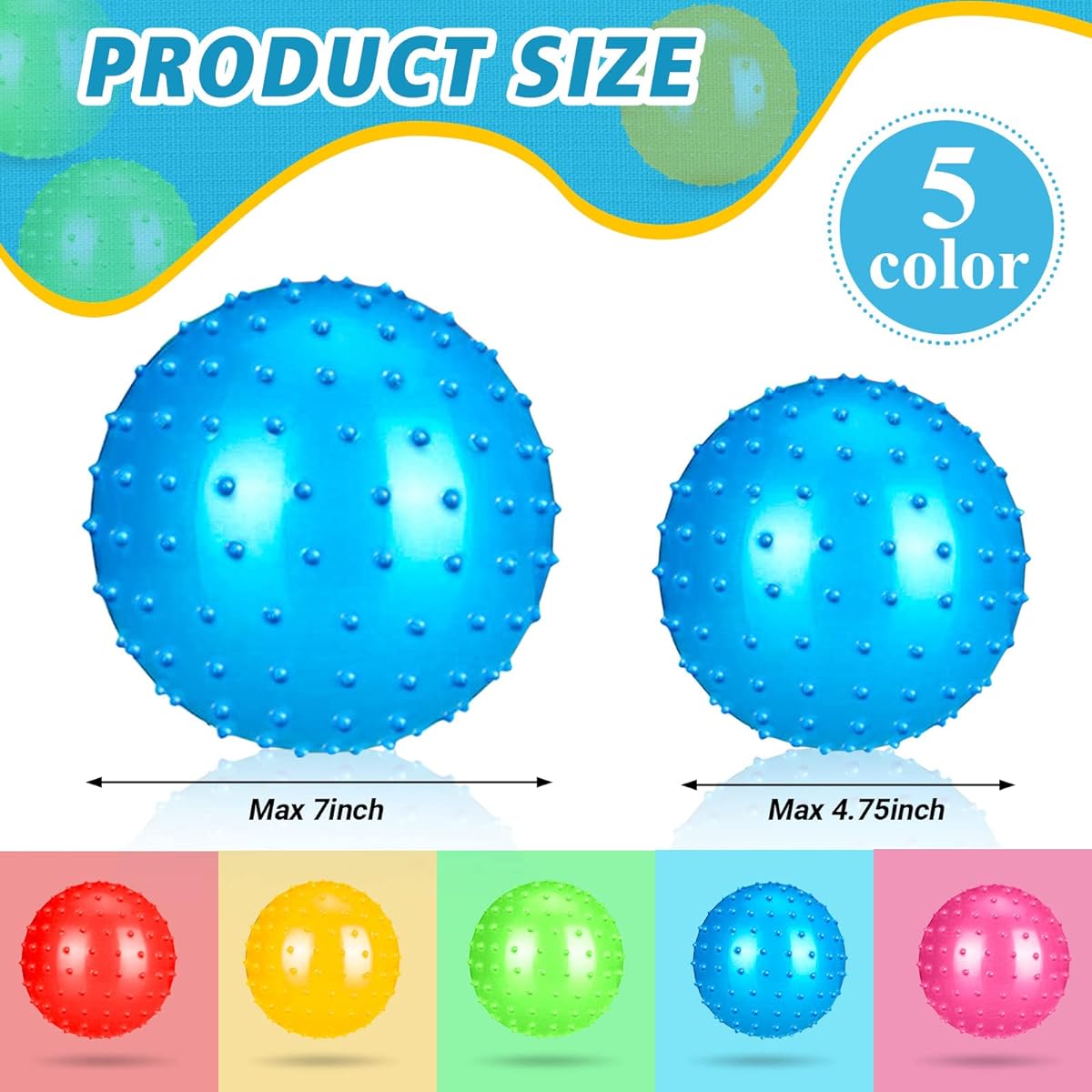 Knobby Balls 7" 4.72" Inflatable Sensory Spiky Balls for Kids Bouncy Balls Fun Tactile Sensory Balls Massage Stress Balls for Gym Parties