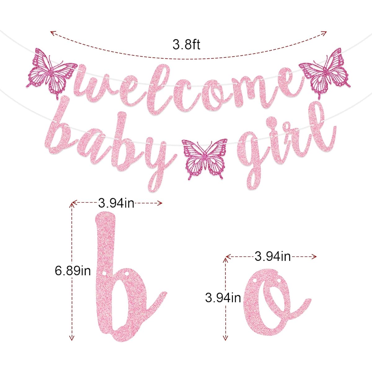 Welcome Baby Girl Banner Butterfly Baby Girl Banner Girl Baby Shower Decorations (Pink)