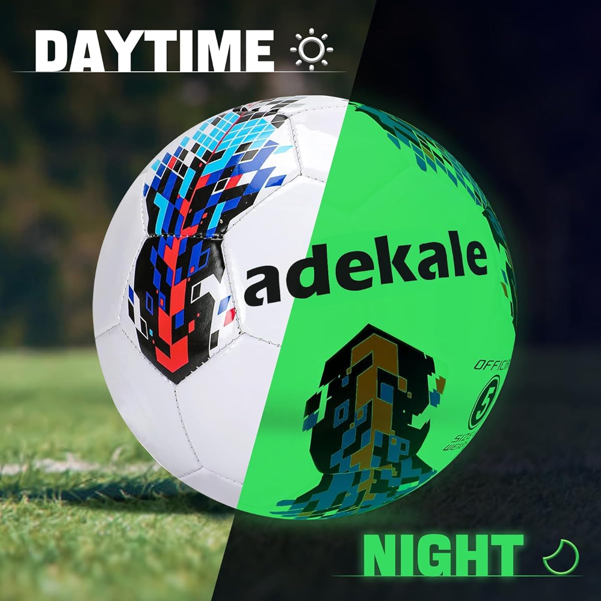 adekale Soccer Ball Size 3/4/5 Glow in the Dark Official Size Soccer Ball Indoor/Outdoor Light Up Training Ball with Pump and Needle Streetball Game for Men