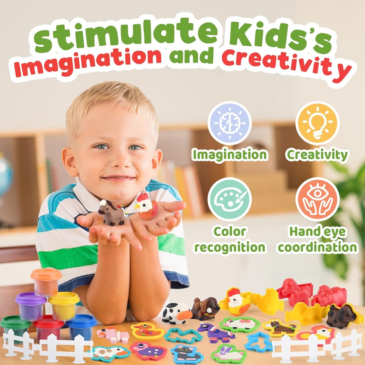 Farm Animals Playdough Set Ages 4-8 Playdough Kit Farm Animal Toys Playdough Tool Set Safe Non-Toxic Play Dough Toys Kids Gifts for 4-6 Years Old Boys Girls Playdough Set