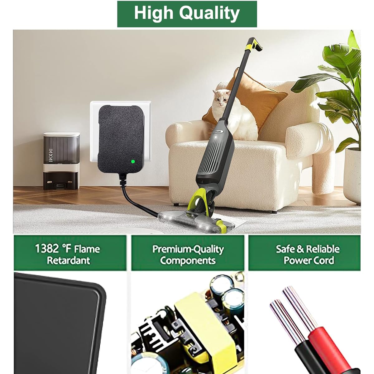 13.3V 0.75A AC/DC Shark Charger Replacement VACMOP VM200 VM20026 VM200C VC200 UM200 UM205 VC205 Series 10.8V Li-ion Battery Professional Cordless Hard Floor Vacuum Mop Power Adapter