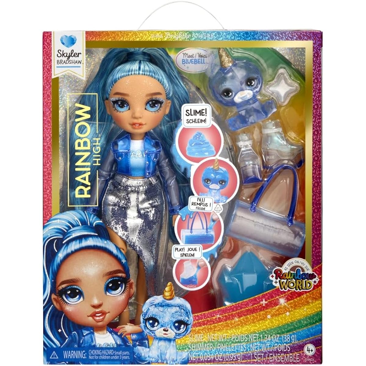 Rainbow High Fashion Doll with Slime & Pets - Skyler (Blue) - 28cm Shimmer Doll with Glitter Slime, Magical Pets and Fashion Accessories - Children's Toys - Suitable for 4-12 Years Old
