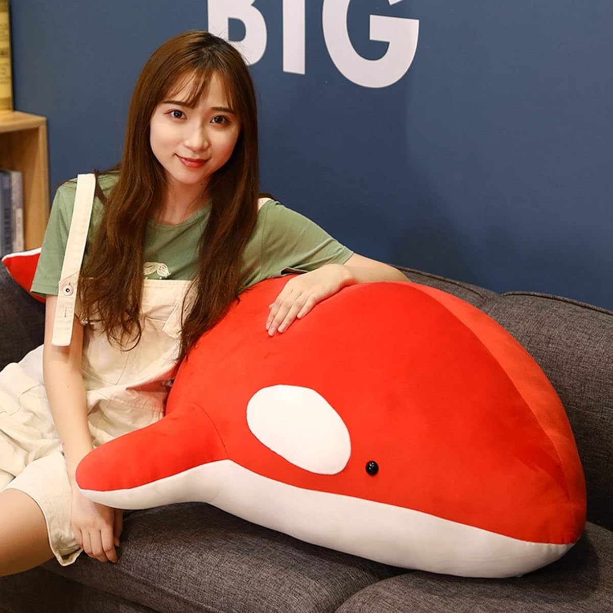 Killer Whale Plush Toy, Whale, Body Pillow, Fluffy, Cute, Marine Animal, Dolphin, Doll, Character, Sleeping Pillow, Children, Birthday Gift, Girl, Washable, Interior, Stress Relief, Cute, Marshmallow, Red, Black