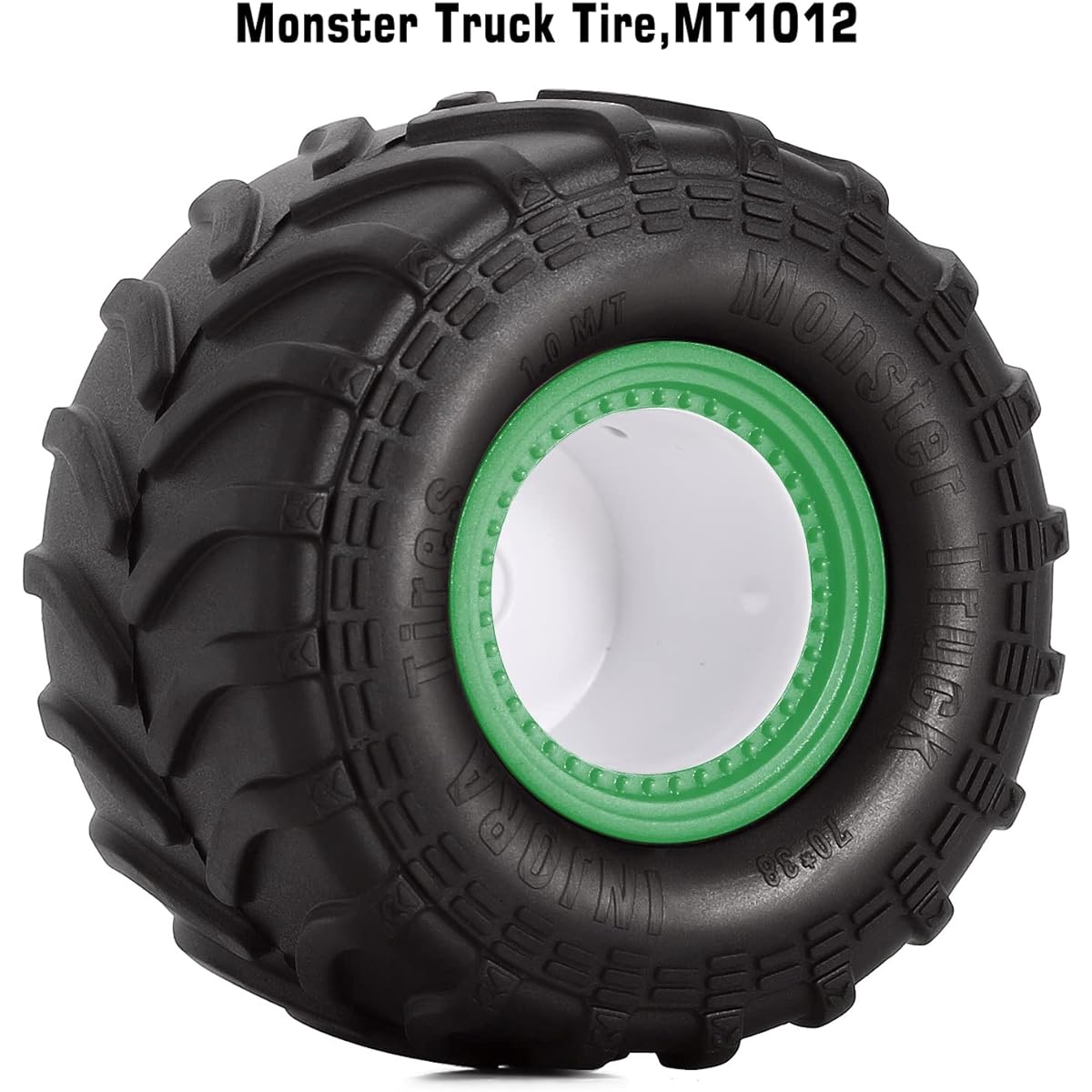 INJORA RC Monster Truck Wheel Rim Tire Set 70*38mm Tires for 1/24 RC Crawler Car Axial SCX24 Bronco Gladiator C10 JLU Deadbolt B17 FMS FCX24 MT1012 (Green)
