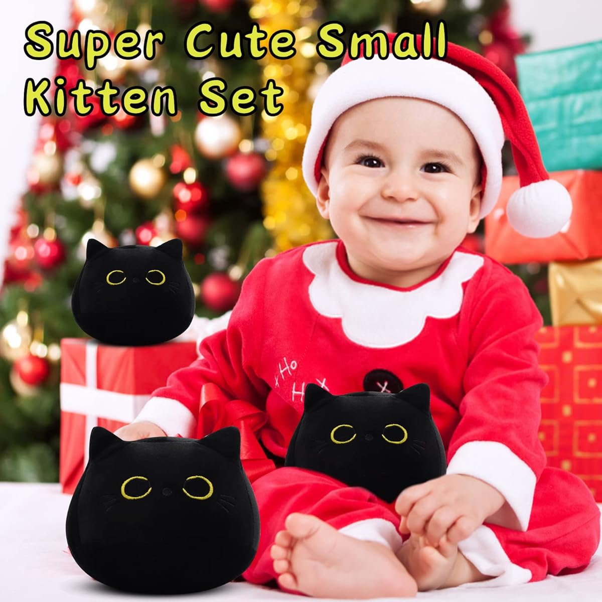 LSYDCARM 3 Pieces Black Cat Plush Toy, Cute Mini Black Cat Stuffed Animal, Cute Plush Toy, Soft Small Cat Pillow, Kids Birthday, Home Decoration