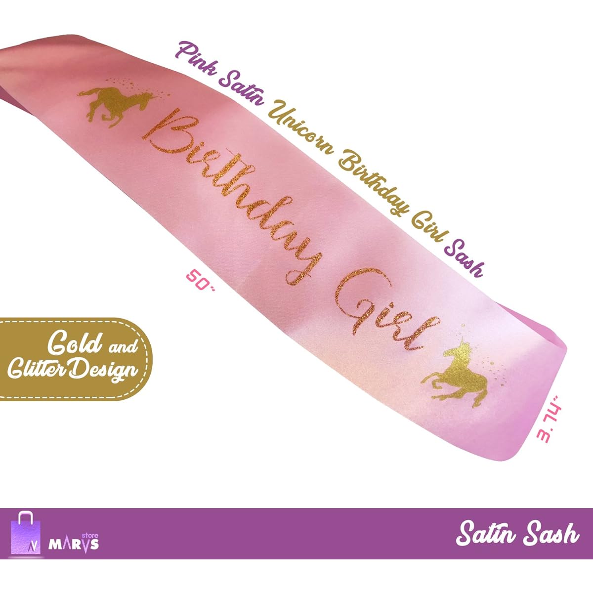 Marvs Store Unicorn Birthday Girl Gold Glitter Unicorn Headband and Pink Satin Sash Girls Set with Ebook Happy Birthday Unicorn Party Supplies Favors Decorations - 2021