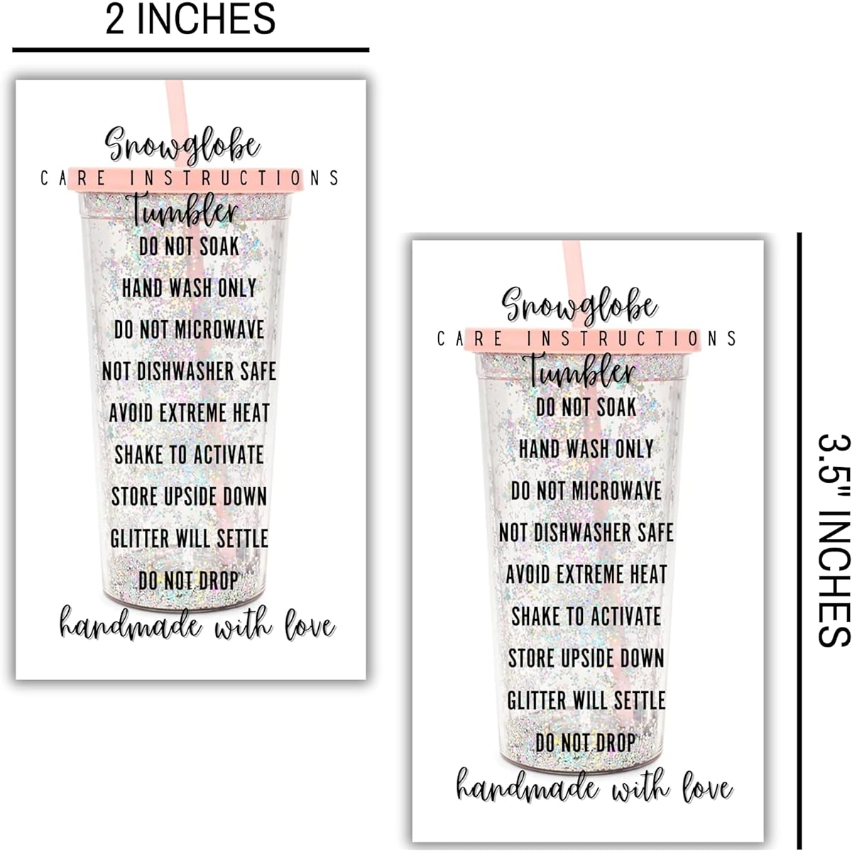 Snowglobe Tumbler Care Instructions Cards | Pack of 50 2x3.5 Inch | Handmade Snow Globe Cups Supplies Snow Globe Starter Kit Add to Customer Package DIY Decals SVG Wrap