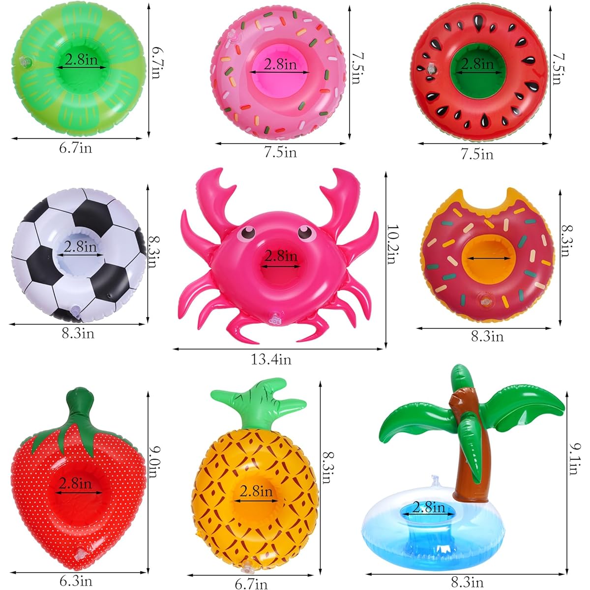 9 Pieces Inflatable Floating Drink Holder Drink Float Inflatable Cup Coaster for Pool Party