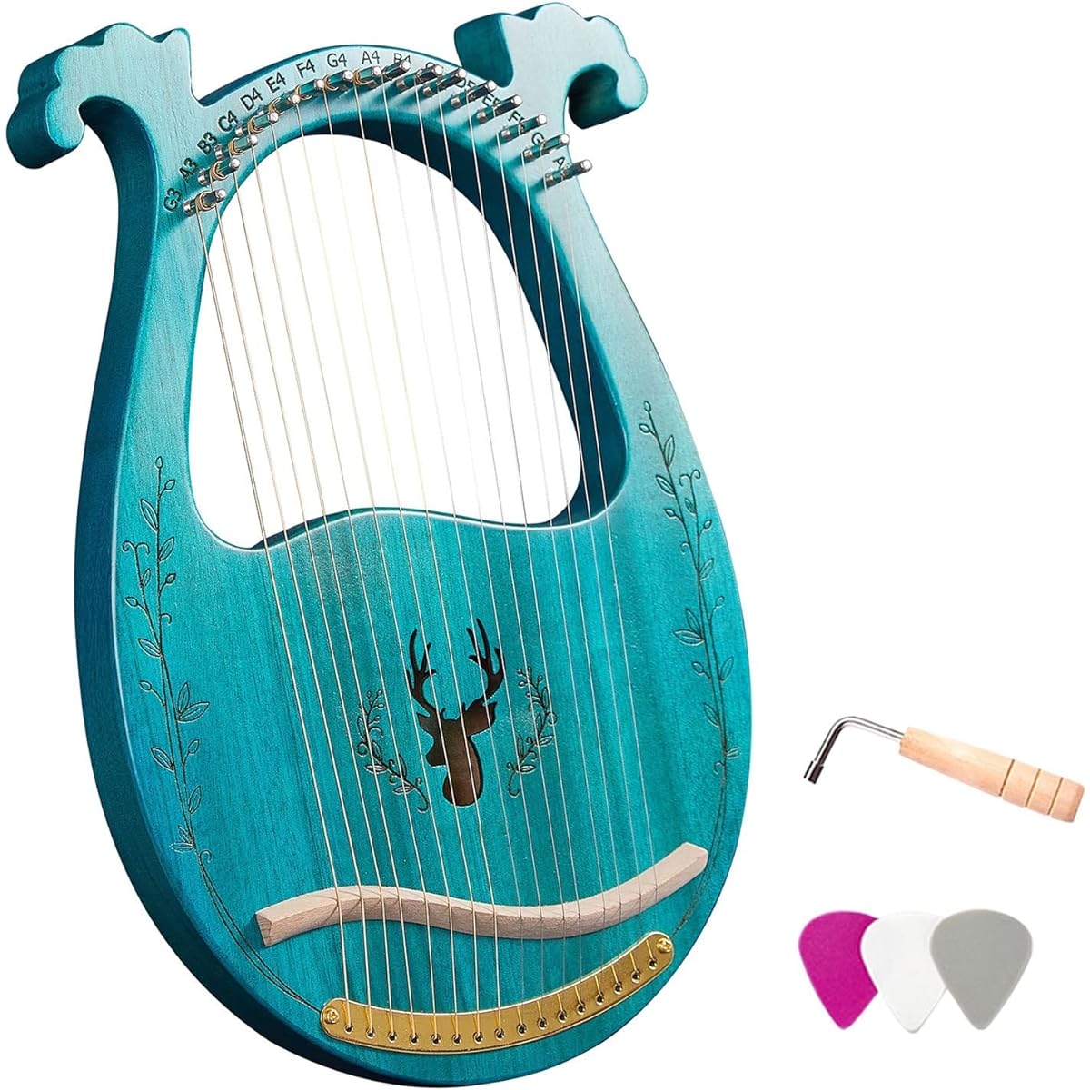 WowZza Harp 16 String Wooden Lyre Harp Resonating Box Stringed Instrument with Wrench Pick