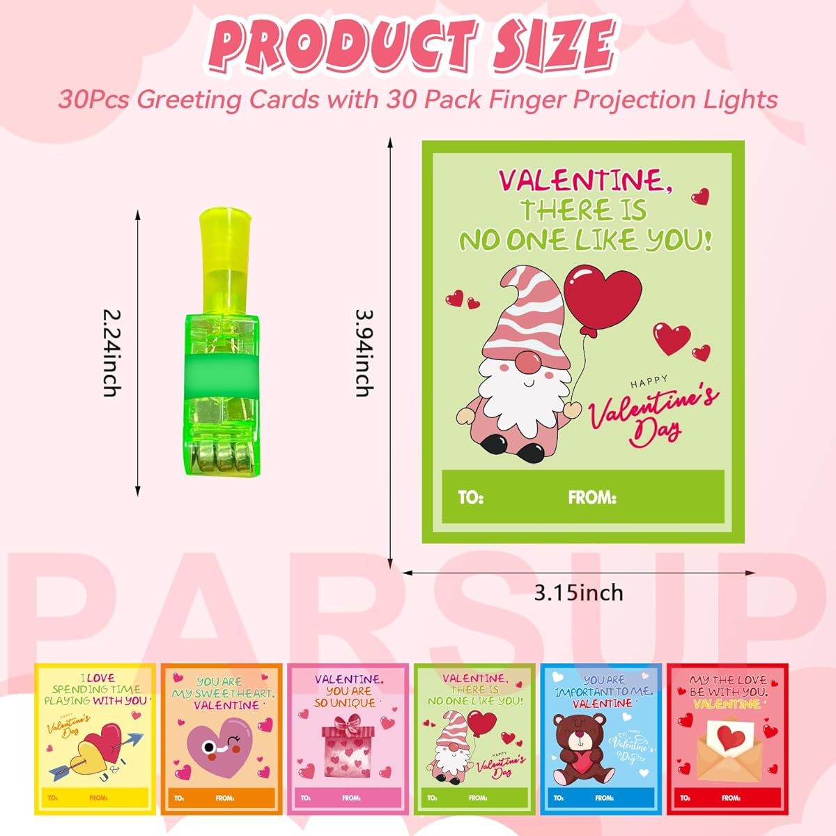 PARSUP 30 Valentine's Day Greeting Cards with Fingers - Valentine's Day Class Exchange Gift Party Favors for Kids