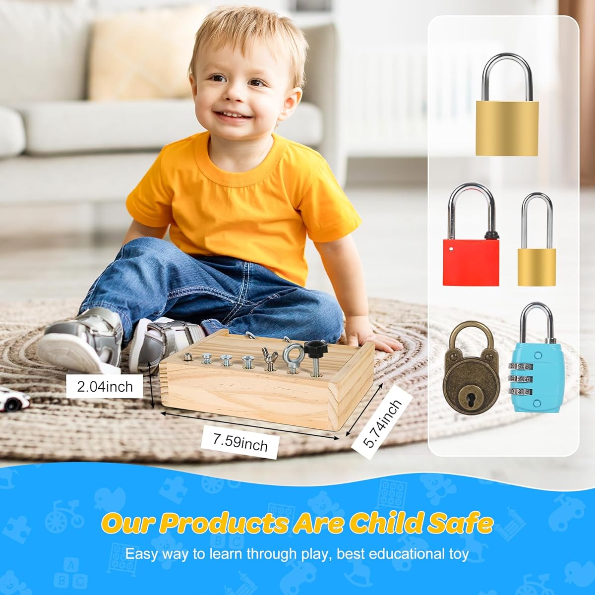 INIFEIDALA Montessori Screwdriver Board Lock and Key Toy Set, Wooden Montessori Toys for 3 4 5 Year Old Kids and Toddlers, Learning Sensory Bin Toys, Preschool Teaching Aids, Fine Motor Skills Toys, STEM Toys, BMS-001, Wood