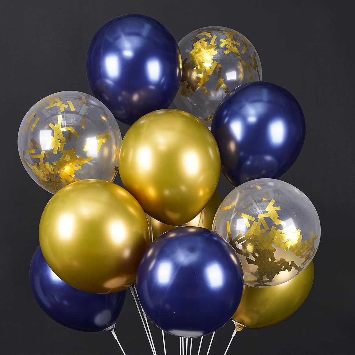 LAttLiv Birthday Balloons, 46pcs Latex & Foil/Mylar Balloons & Confetti Balloons & Chrome Balloon Decorations Navy Gold for Wedding, Little Prince, Birthday, Nautical, Navy Party, Navy Blue & Gold & Silver