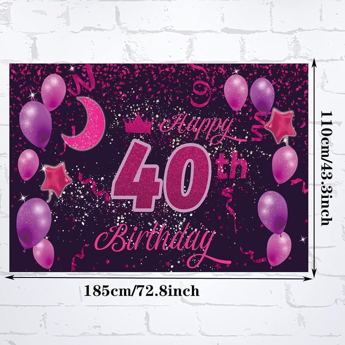 Sweet Happy 40th Birthday Backdrop Banner Poster 40th Birthday Party Decorations 40th Birthday Party Supplies 40th Photo Backdrop for Girls Boys Women Men - Pink Purple 72.8 x 43.3 inches