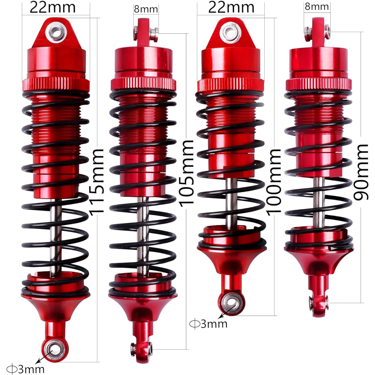 FriHobby RC Shocks All Metal Aluminum Threaded Absorber Damper Upgrade Parts for Traxxas Slash 4x4 Rustler 4x4 Stampede 4x4 Hoss 4x4 Replacement 5862 Big Bore Shock Set (Red)