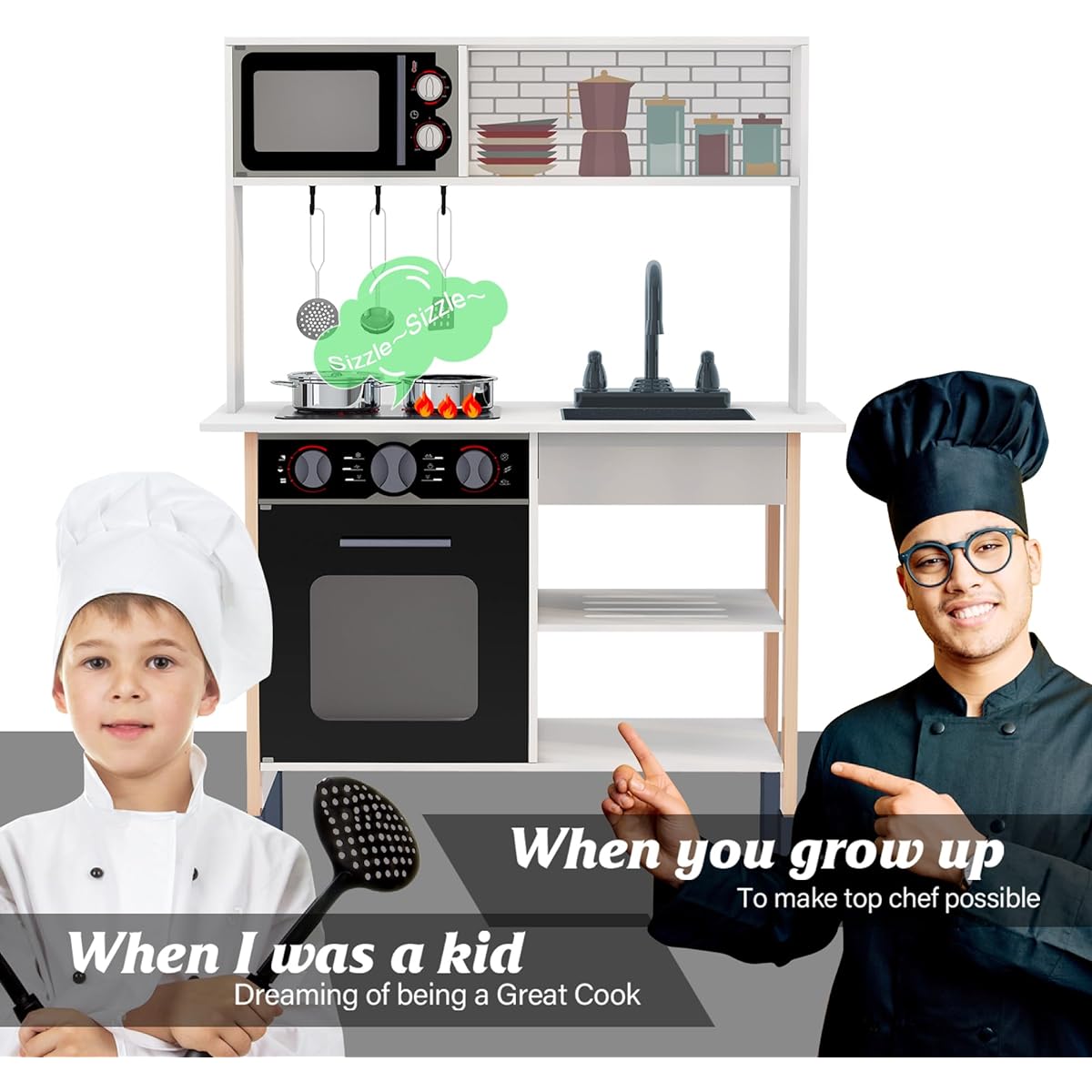 TaoHFE Kids Kitchen Set Wooden Play Kitchen Toy Kitchen Set Girls Gift