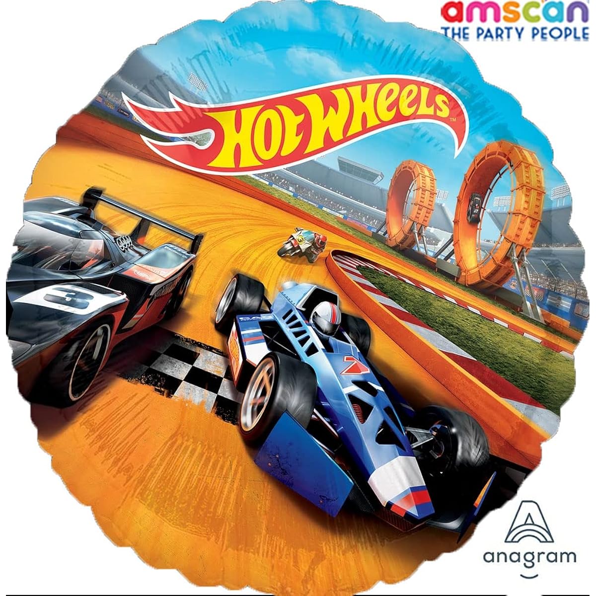 Anagram Licensed Birthday Balloons Hot Wheels Themed Collectible Party Accessories Multicolor 4th Birthday