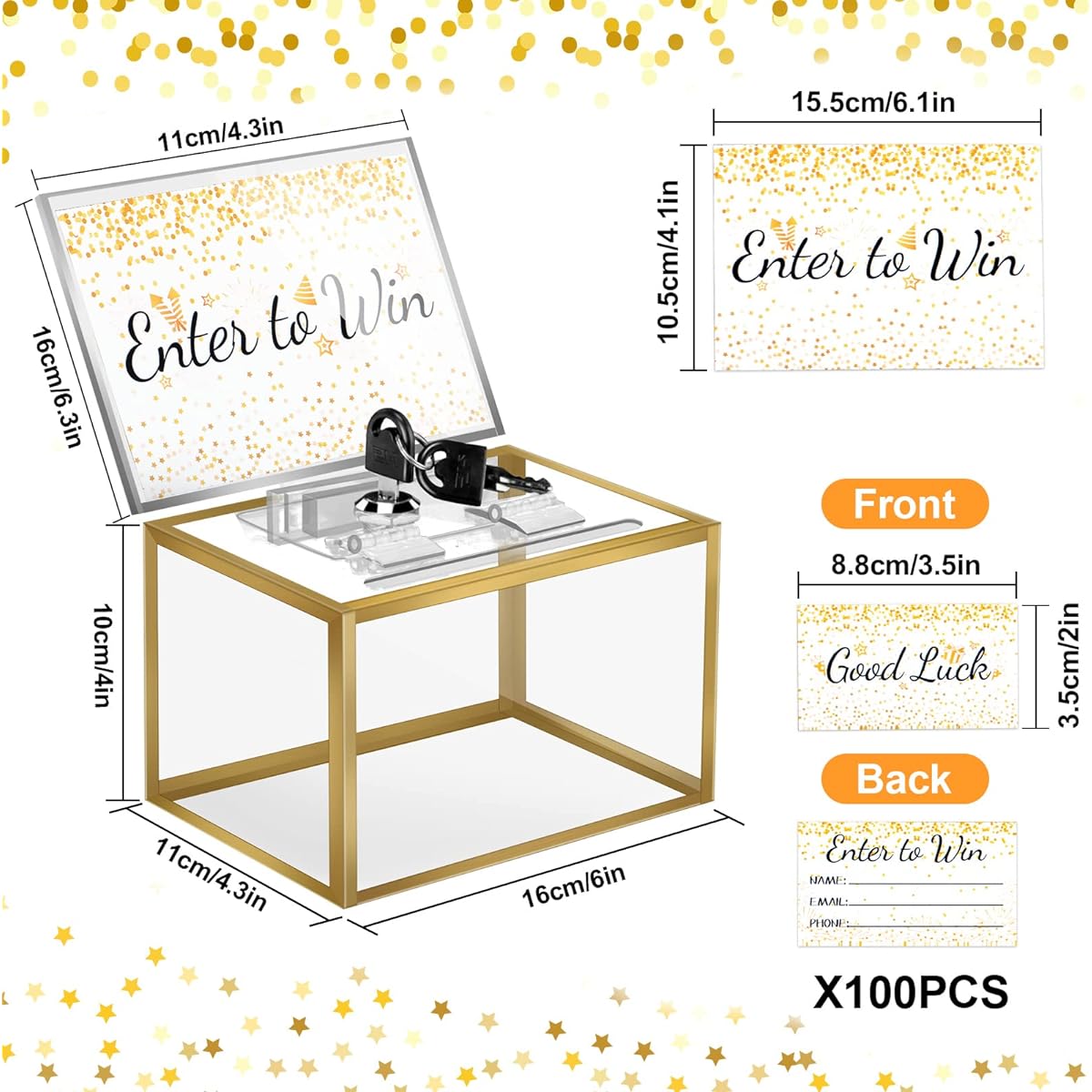 AFOROEOA Gold Acrylic Donation Box with Lock (Gold Acrylic Box with Card)