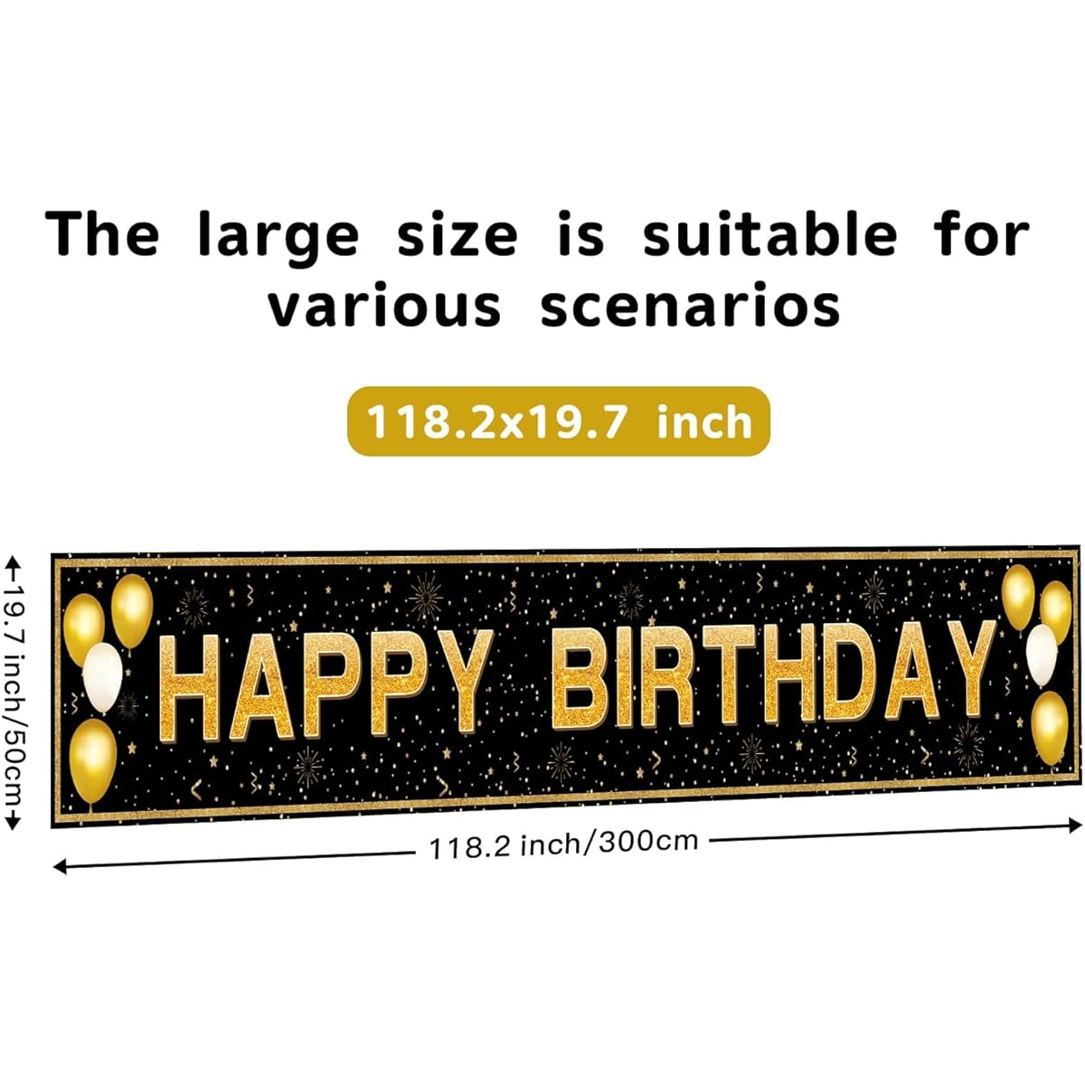 ANATANOWOR Black Gold Birthday Party Decorations Happy Birthday Banner for 16 Years Old 18 Years Old 21 Years Old 30 Years Old 40 Years Old 50 Years Old 60 Years Old 70 Years Old Birthday Party Decorations (119.7x19.7 inches)