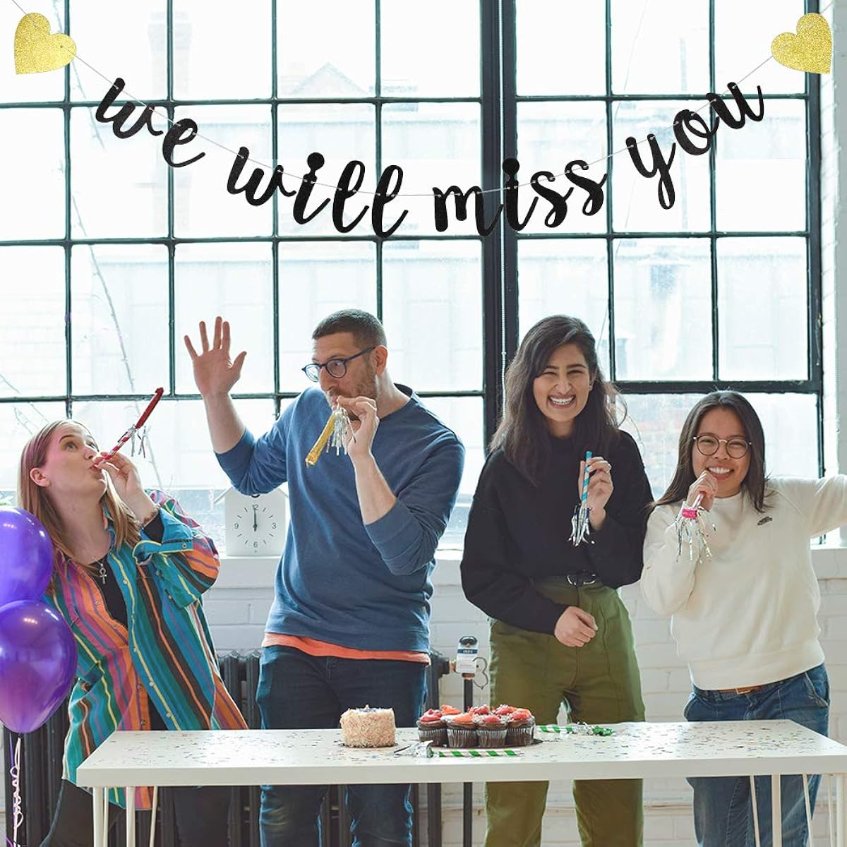 We Will Miss You Banner Black Glitter Retirement Party/Graduation Party/Housewarming Party/Office Party/Farewell Party Decorations