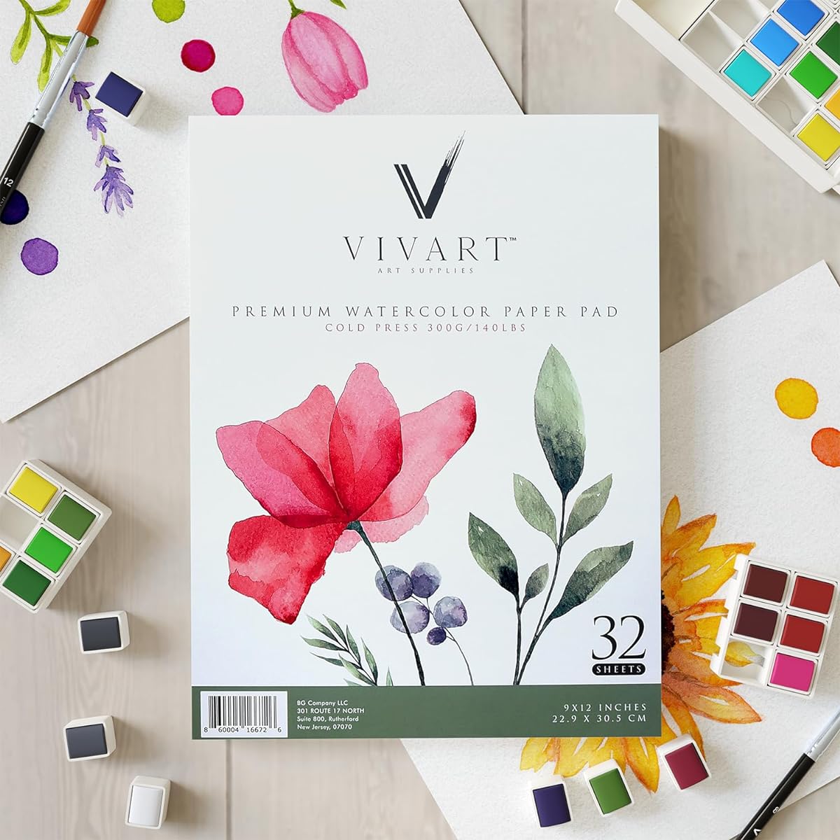 Vivart 9"x12" Watercolor Pads 2 Unit Pack (64 Sheets) Acid Free Paper 140lb/300g Cold Press Drawing & Painting Wet & Dry Media Perfect for Beginners/Artists/Pros
