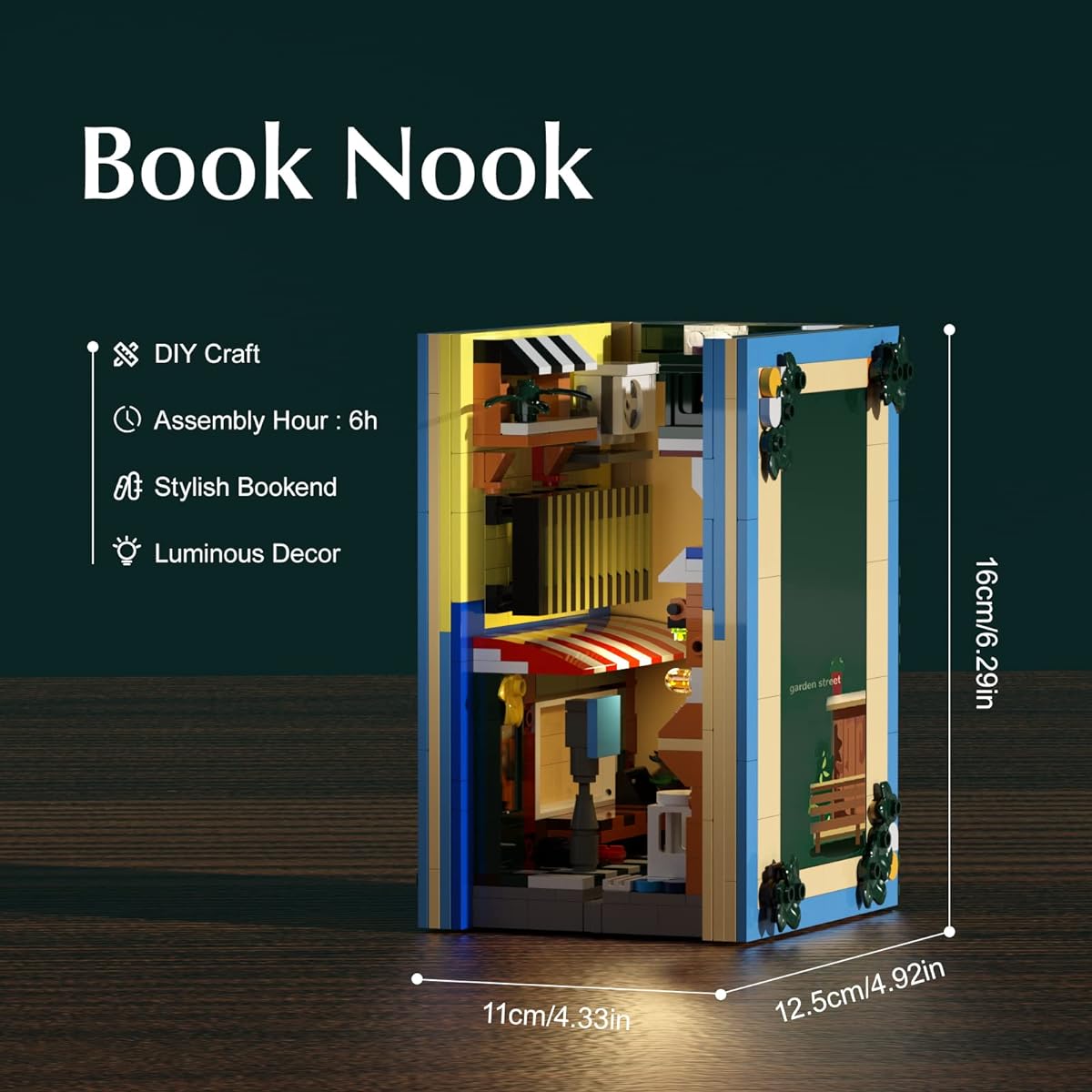 Book Nook Assembly Kit DIY Bookshelf Insert Decoration with LED Light Book House Model Assembly Set Compatible with Lego Creative Book Stand Gift for Adults and Friends (870 Pieces)
