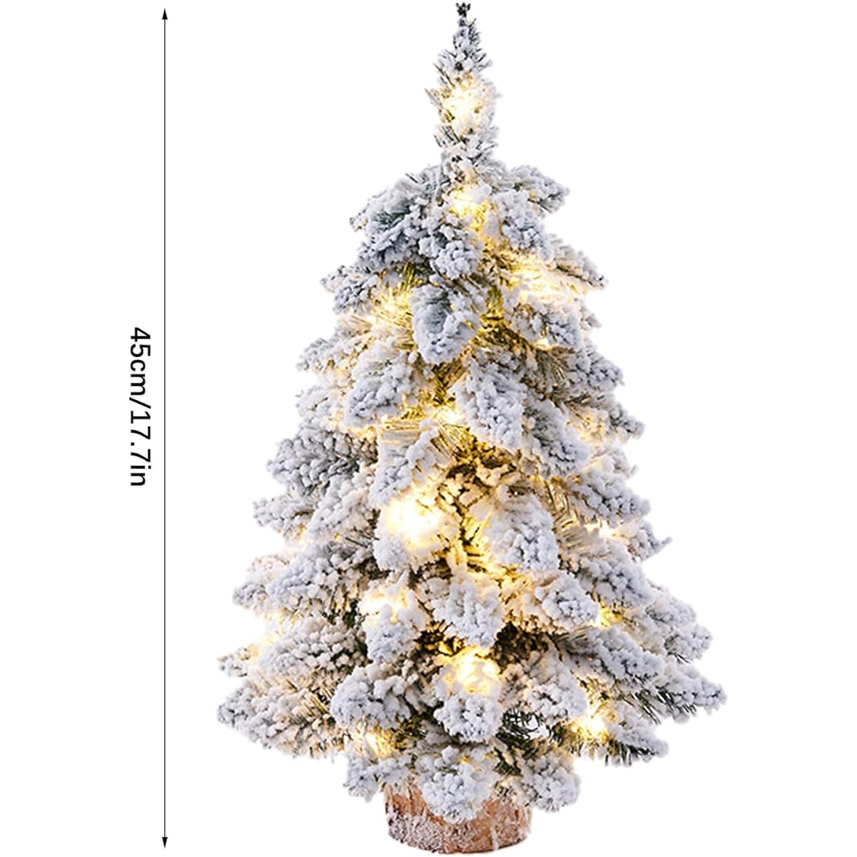 MSUIINT 17.7 Tabletop Mini Christmas Tree Desktop Christmas Tree Battery Operated with LED String Lights Artificial Snow Flocked Pine Christmas Tree DIY Christmas Decoration for Home Indoor Outdoor Christmas
