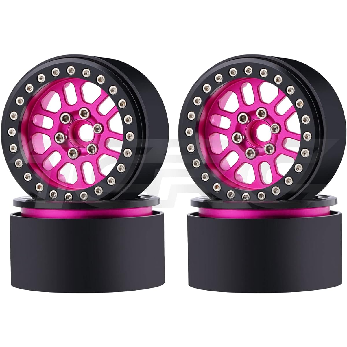 TCRC 4 Pieces Aluminum 2.2" 14 Spoke Beadlock Wheel Hub Rim for 1/10 RC Crawler Axle SCX10 Wraith RR10 Bomber TRX4 TRX