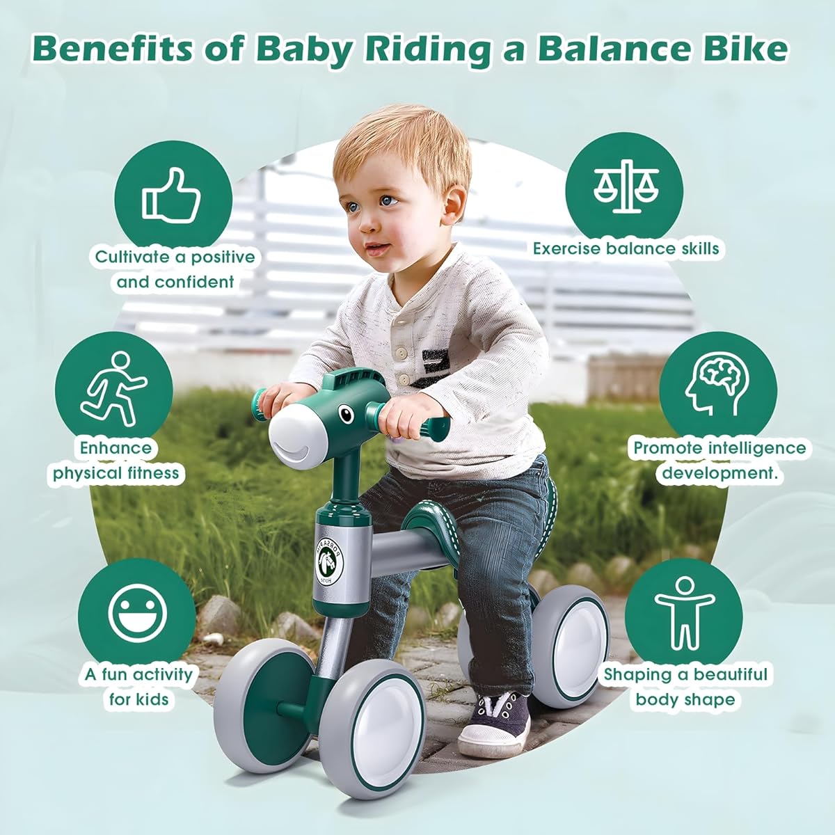 TWFRIC Baby Balance Bike 1-2 Years Old Boys Girls 12-36 Months Toddler Balance Bike No Pedal 4 Wheel Riding Baby Bike Preschool First Ride Toy 1 Year Old Boy First Birthday Gift