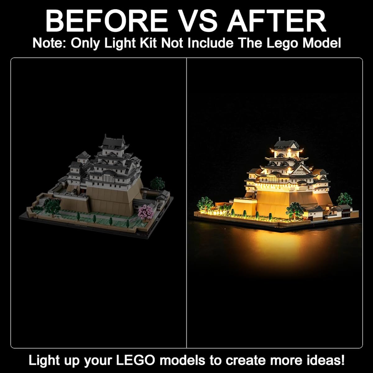 Hilighting Upgrade LED Light Kit for Lego Architecture Landmark Collection: Himeji Castle Building Set, Compatible with Remote Control Lego 21060(Model Not Included)