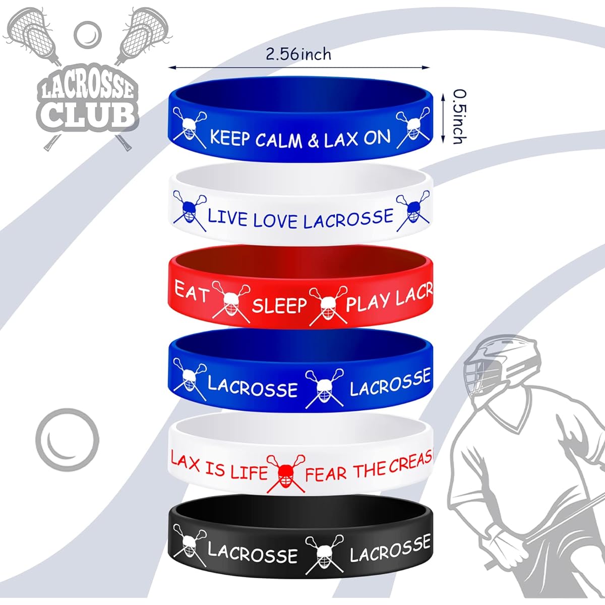 24 Pieces Lacrosse Silicone Rubber Bracelets Stretch Rubber Wristbands Bracelets Wristbands Party Favors and Essentials