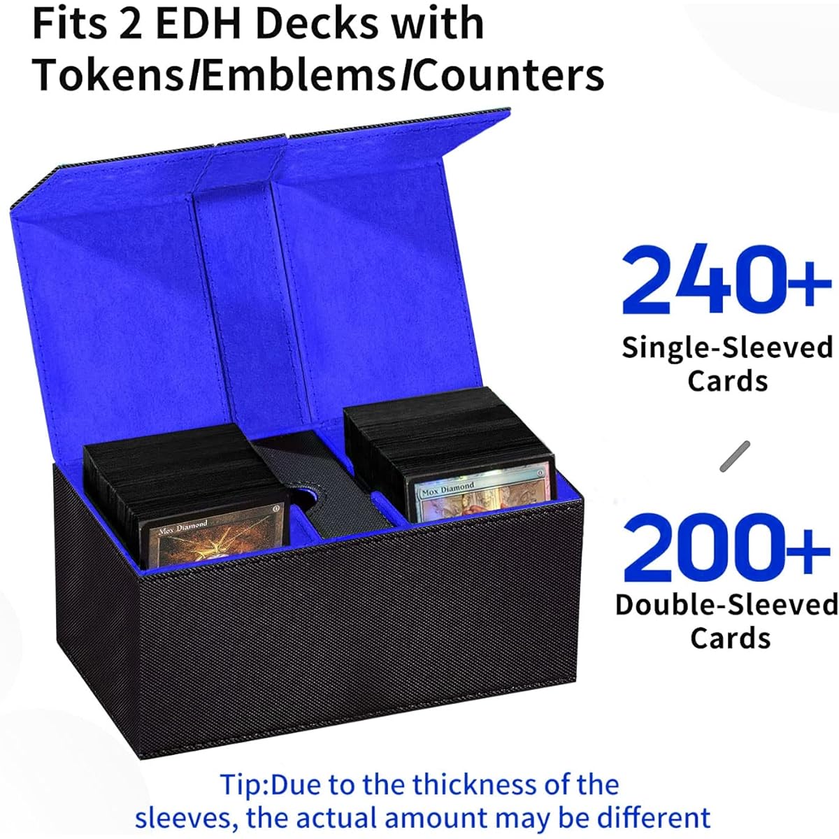 Scimi XL Premium Double Deck Box for 200+ Sleeve Cards Pro Twin Flip Deck Case with 3 Trays Compatible with MTG/TCG/CCG Black/Blue