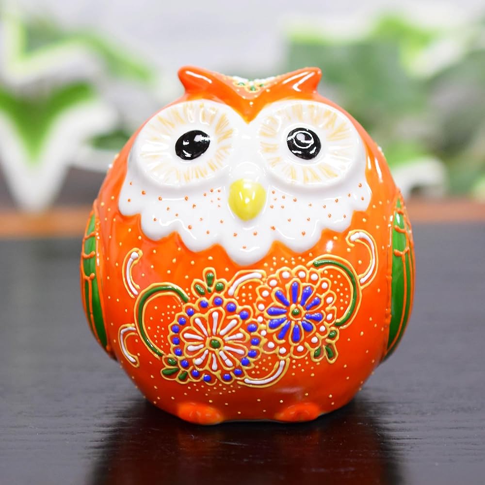 Owl Figurine Kutani Ware Owl Red Yellow Sheng 60th Birthday Celebration Kishou Celebration Present Gift