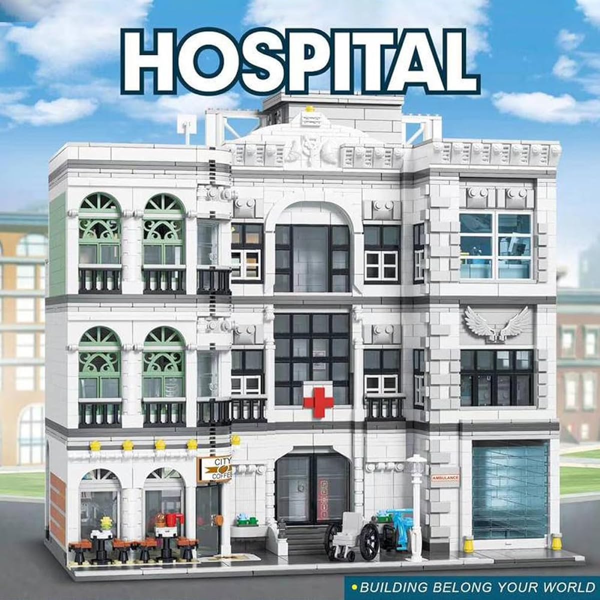kowkis City Emergency Hospital Building Kit MOC Street View Architecture 3 Phase Modular Building Construction Set Idea Gift for Adults JX89135 (4953 Pieces)