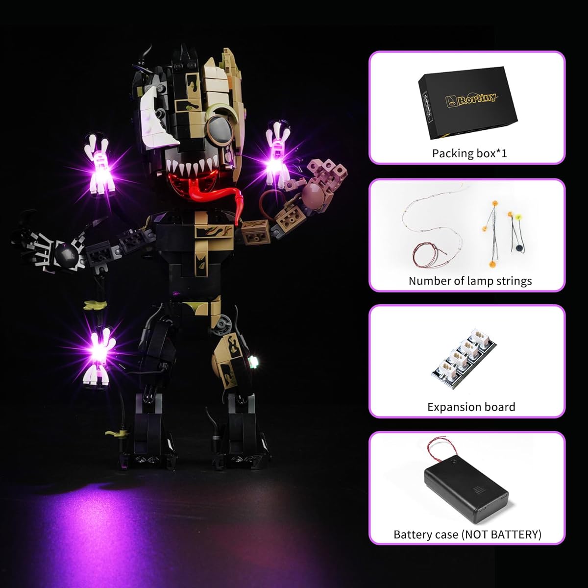 Rorliny LED Light Kit for Lego Marvel Venomized Groot 76249 Building Set Creative Lighting Kit Compatible with Lego 76249 (Light Only, No Lego Set)