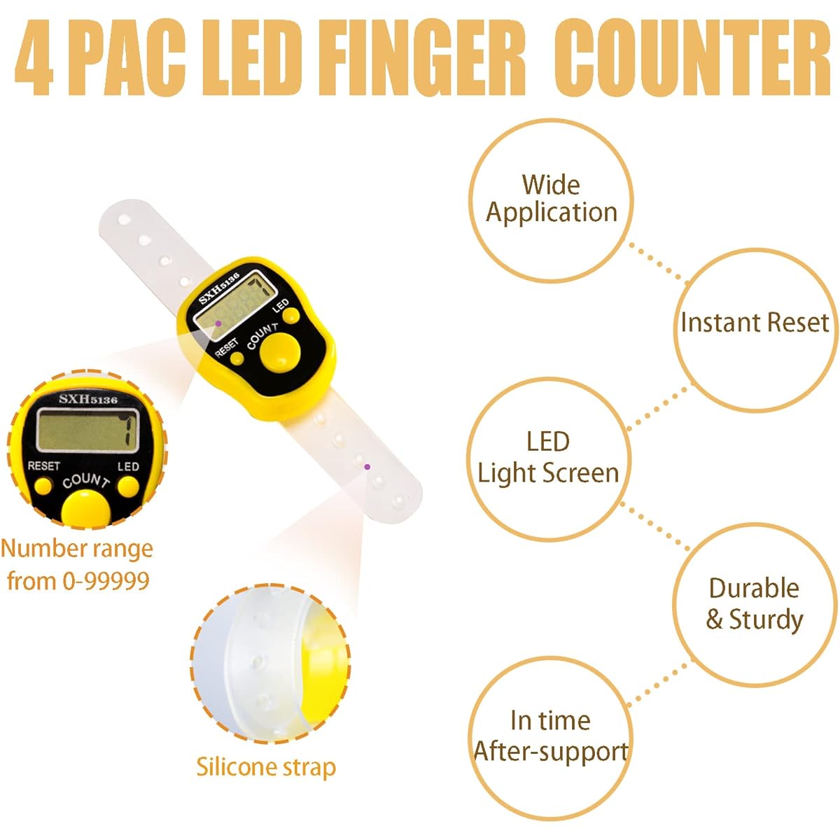 ILouxNei Finger Counter 4pcs Electronic Finger Digital Counter for Crochet Muslim