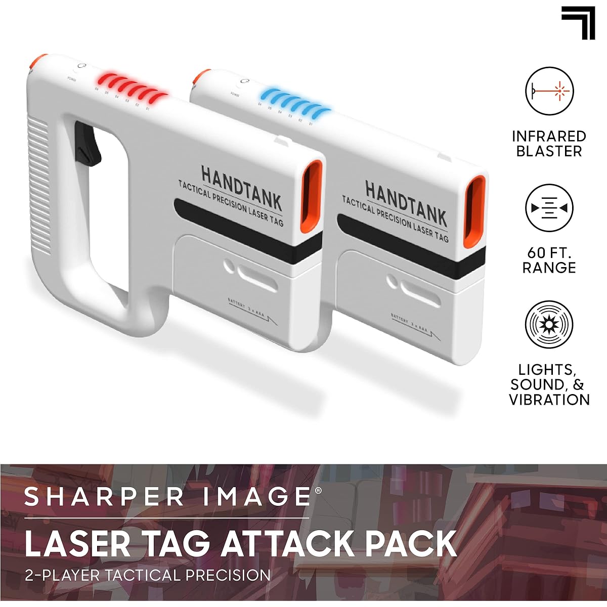 Sharper Image Handtank Mini Cannon X-Blaster 2 Pack Compatible with Handtank Laser Tag Sets, Easy Reload with Lights and Sound Effects