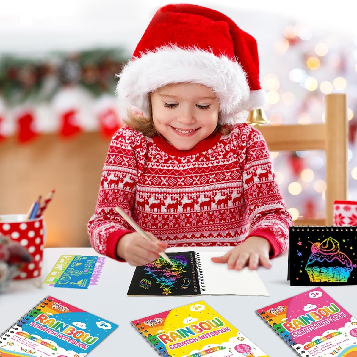 FEREDO KIDS Birthday Party Favors: 4 Pack Rainbow Scratch Notebooks Bulk Party Favors Kids Goodie Bags Prize Boxes Toys Kids Classroom School Supplies Christmas Gifts Kids Crafts