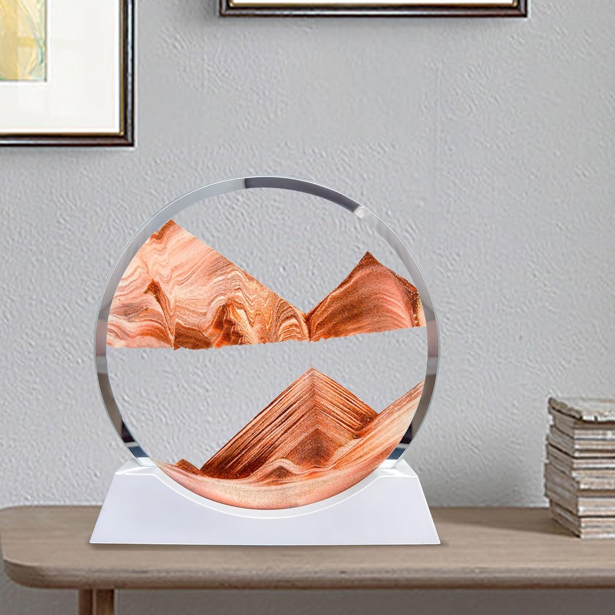 Aoderun 12" Moving Sand Art Liquid Movement with Light 3 Color Changing Sand Art Pictures Round Glass 3D Deep Sea Sand Art Sandscape for Adults Relaxing Toys Desktop Home Office(Orange)