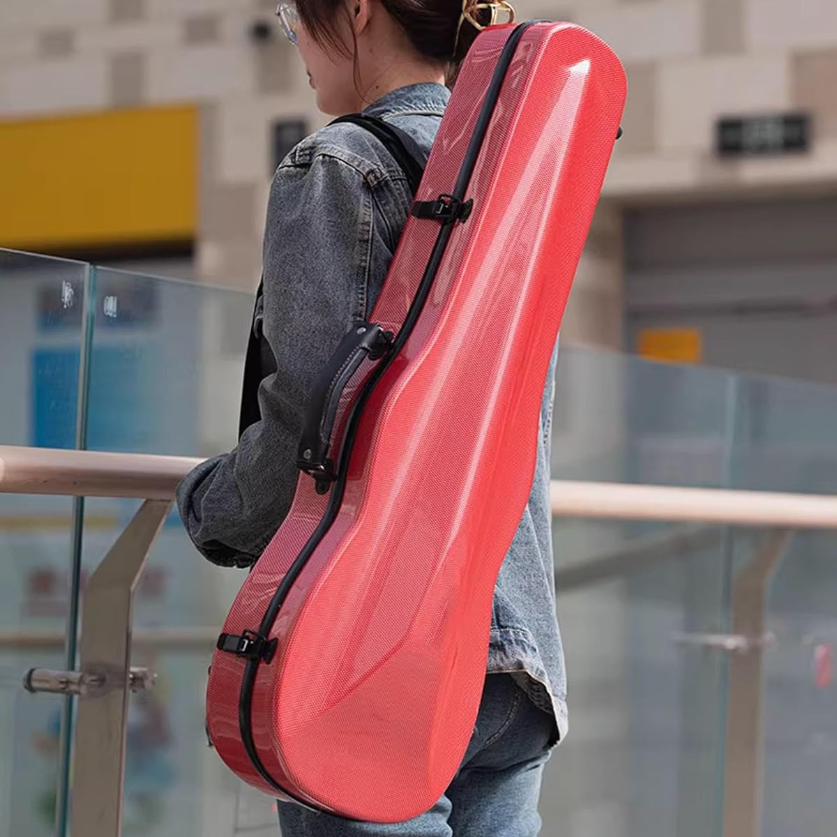 Violin Case, 4/4 Full Size Violin Hard Case, Portable Lightweight Violin Case Backpack with Hygrometer, Violin Backpack Carbon Fiber, Violin Protection Box Carry-On, Violin Backpack, Pink