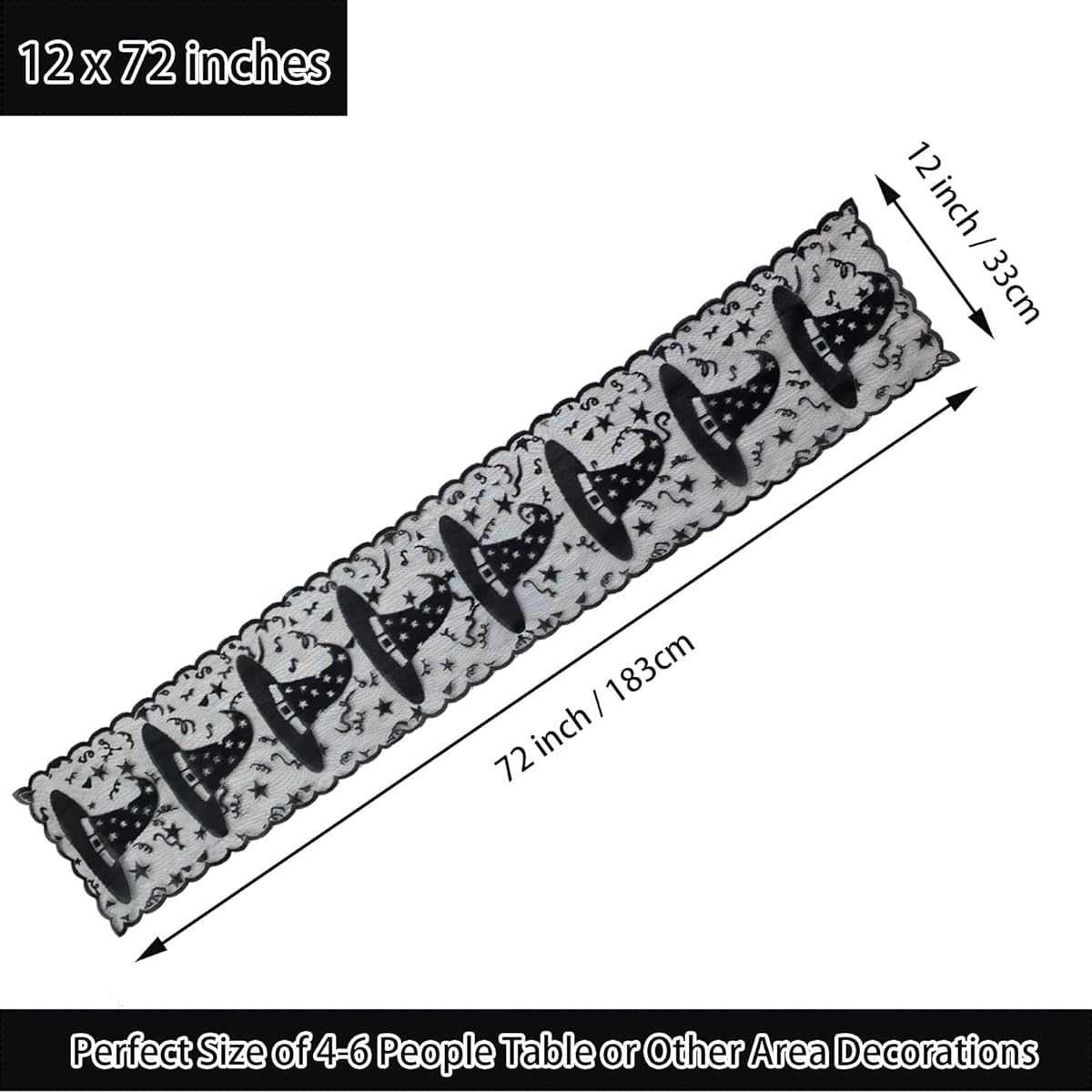 Halloween Table Runner - Lace Witch Hat Table Runner Halloween Table Decorations - Halloween Fancy Dress, Dinner Party, Costume Party, Scary Movie Night Table Decorations (Black)